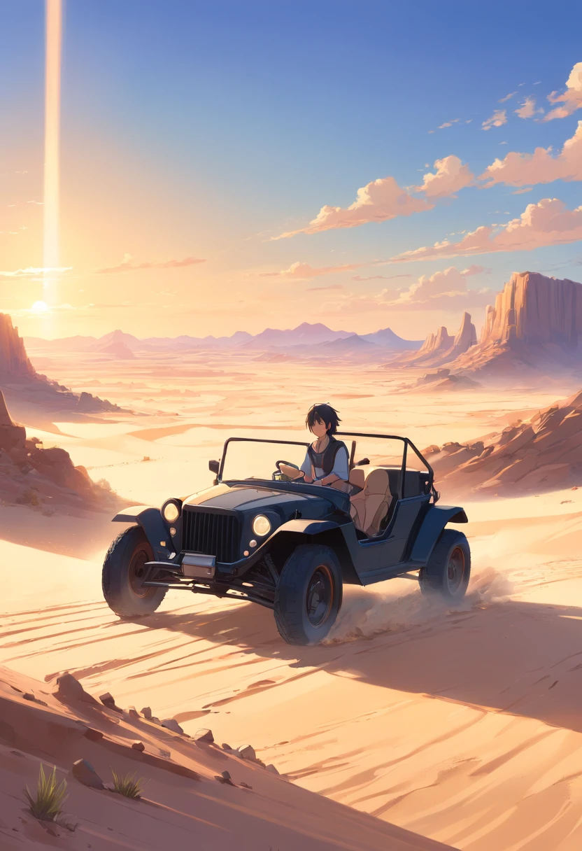 desert,Driving a black buggy,Land of nothingness,A lifeless desert land,with ruins,gold