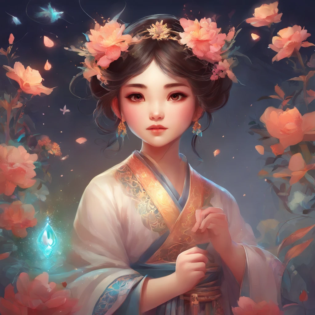 A ,Hold your arms,Frowning,Staring at you angrily,Pouting angrily,Floral half-sleeved cheongsam,Cute fat girl,A ball head