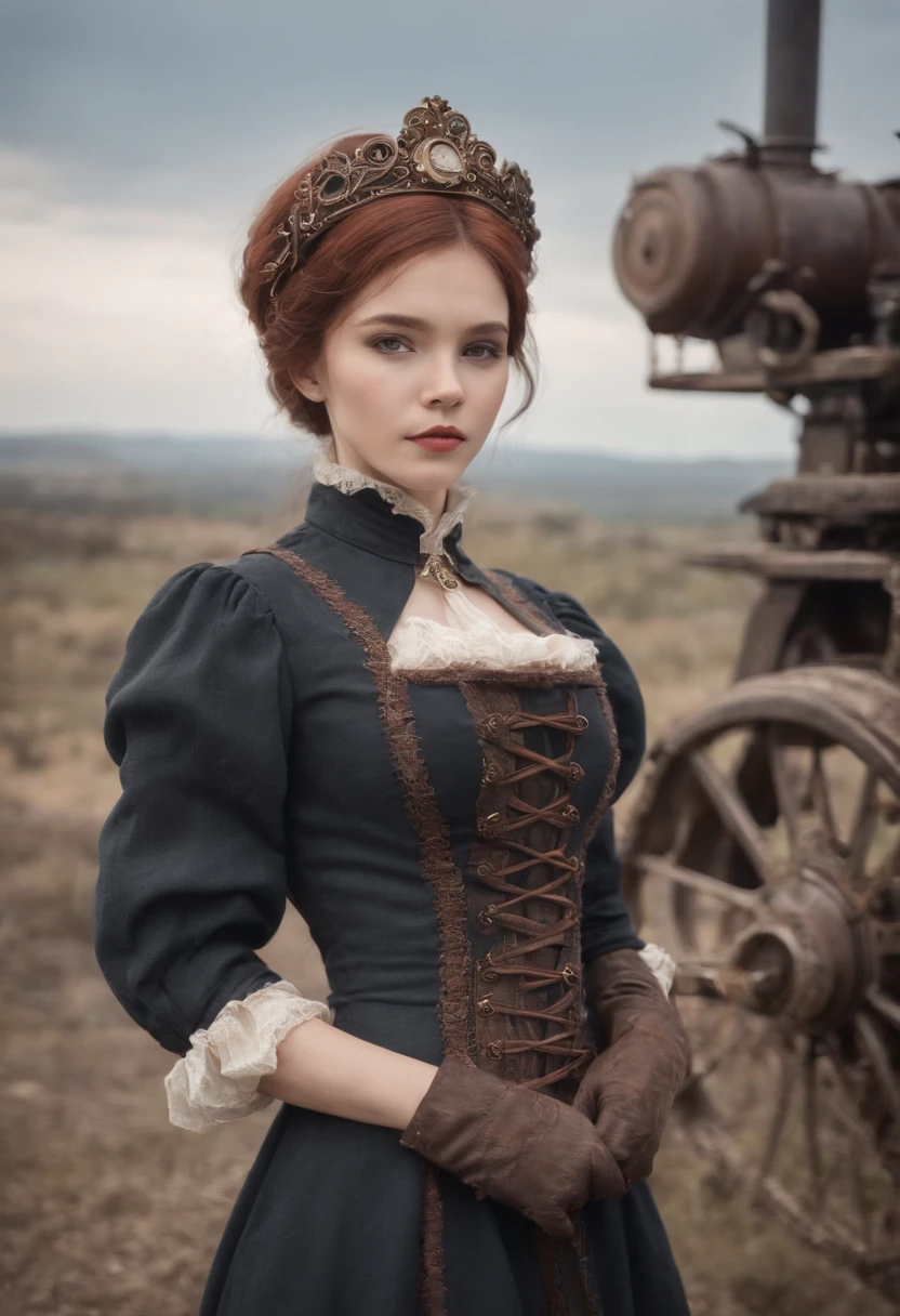 Industrial Zone、chimney、steam、Steam engines、steampunc、Steampunk Body、Full body posture、skeletal、Machine body、Gear device、Karakuri doll、Industrial Revolution、Russian woman、drooing eyes、Short hairstyle、 fat girl、sulky face、half 、nudde、small ass、bontage