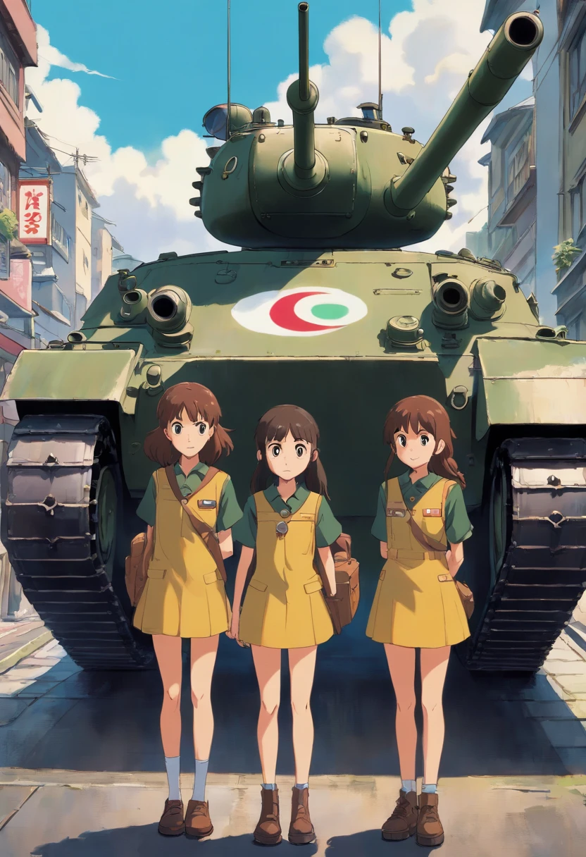 a close up of a tank with people on it on a road, tankobon, screenshot from the anime film, anime still image, high quality anime movie still, in the anime film, anime movie background, ( ( ( anime ) ) ), tankoban, anime still, official anime still, official art, today's featured anime still, japanese anime