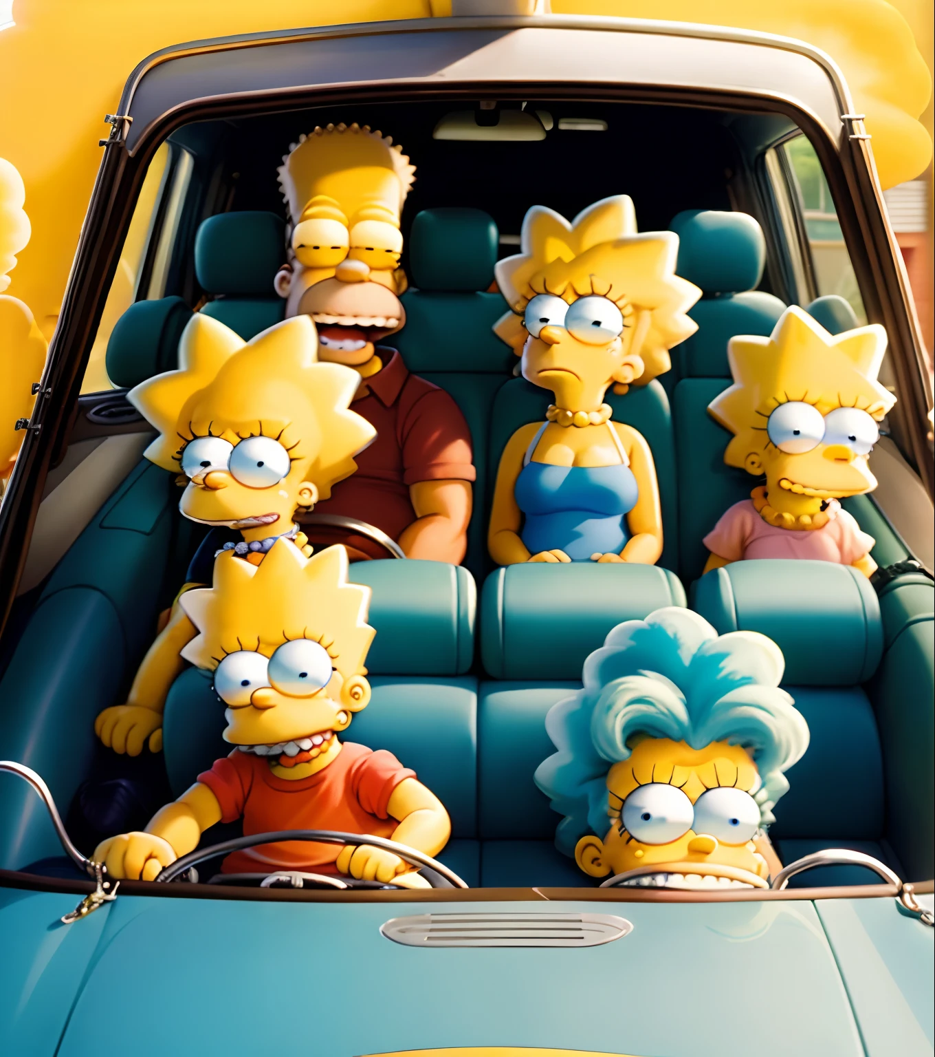 cartoon characters of the simpsons family in a car, still frame from the simpsons, original simpsons cartoon style, bart simpson, simpsons, the simpsons, portrait of bart simpson, matt groening art, matt groening cartoon art, lisa simpson wearing braces, 1990s cartoon, official simpsons movie artwork, style simpsons, by Matt Groening, simpsons style, marge