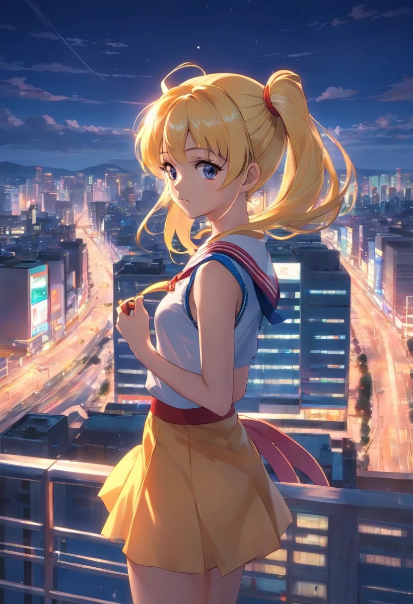 nsfw,On the edge of the bustle, Dull Japan city , Where the city skyline can be seen in the background , Her seductive eyes are、Capturing the essence of retro anime. All facial features are、Rendered at an exceptional level of detail, Evokes the clarity and accuracy of classic 80s anime art. In this portrait, She embodies the spirit of Sailor Moon Style, It will be an exquisite homage to the beloved era of retro anime. Photo taken by Elliott Lee with Nikon Z6 and Prime 85mm lens. Award-Winning Photography style, Fine Art, 8K, Ulutra HD, Hyper-Resolution. --V 5 --Q 2、see -through