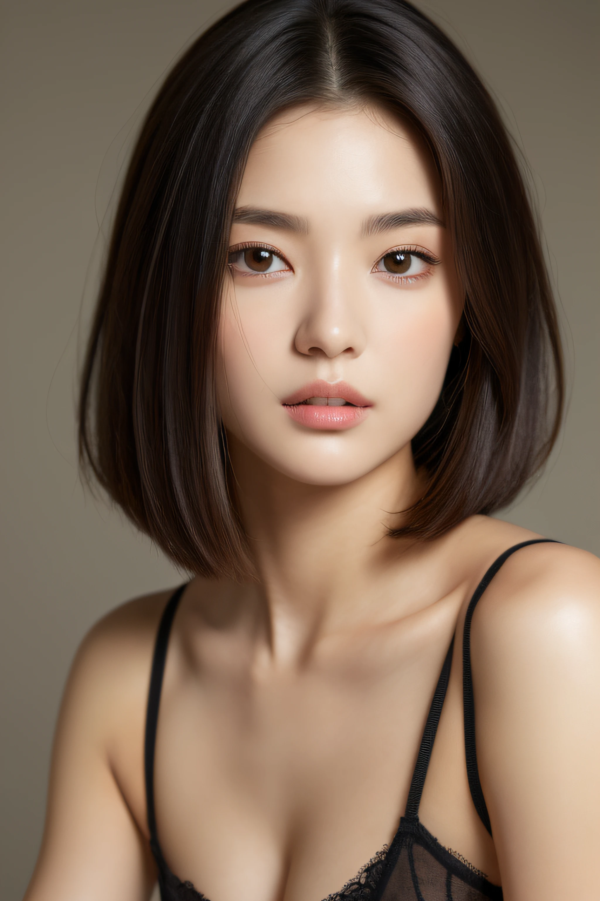 (masuter piece:1.3)、(8K、Photorealsitic、Raw photography、top-quality: 1.4)、(1girl in)、very beautiful face、very beautiful face、very beautiful face、(Very realistic face)、(A dark-haired、short-hair:1.3)、Very beautiful hairstyle、Very realistic eyes、Very beautiful details、（Very realistic skin）、Very beautiful skin、（Underwear）、absurderes、Very attractive、超A high resolution、A hyper-realistic、high-detail、the golden ratio、the golden ratio、the golden ratio、Beauty、Beauty、Beauty。