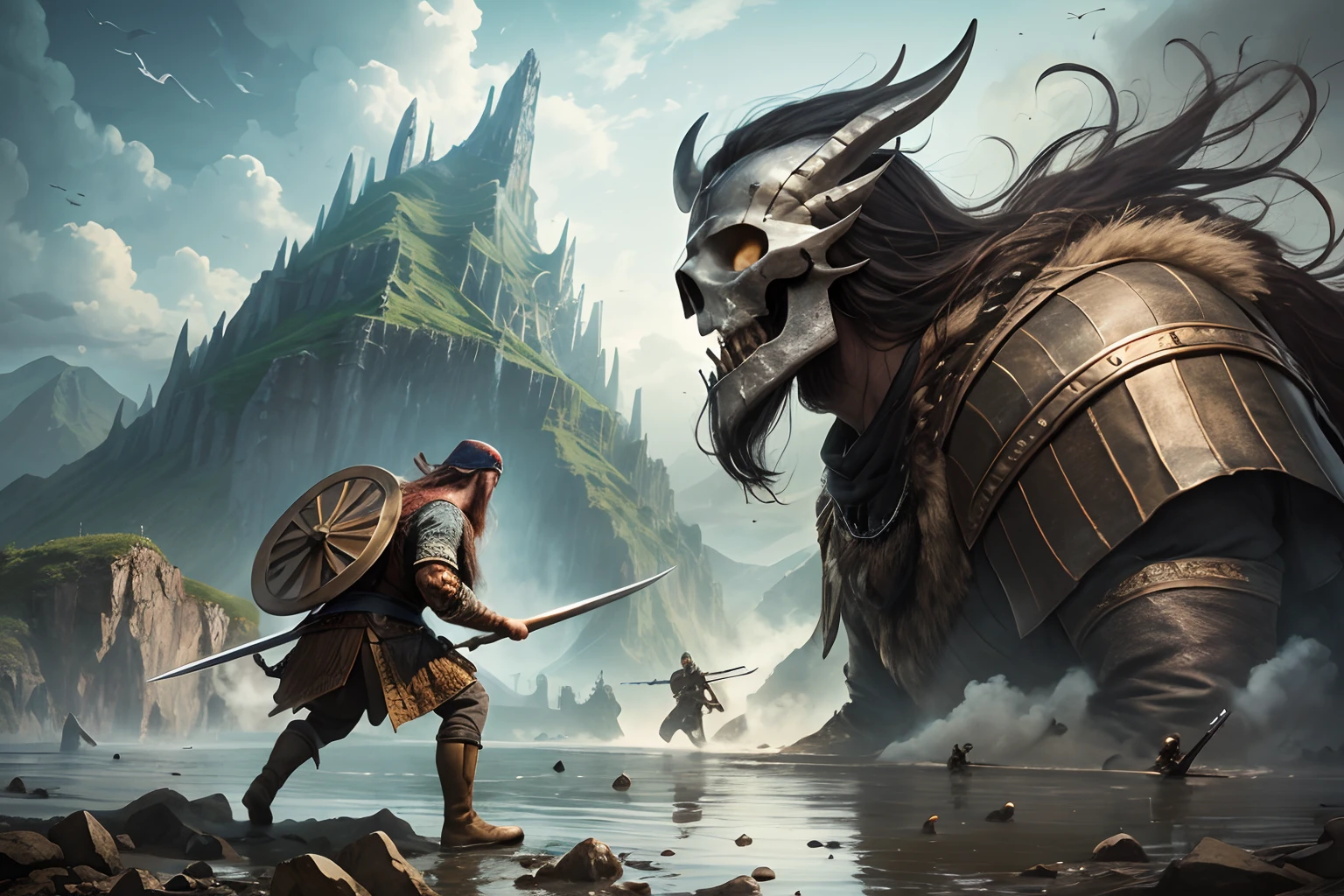 Vikings at war in front of a skull mountain --auto --s2