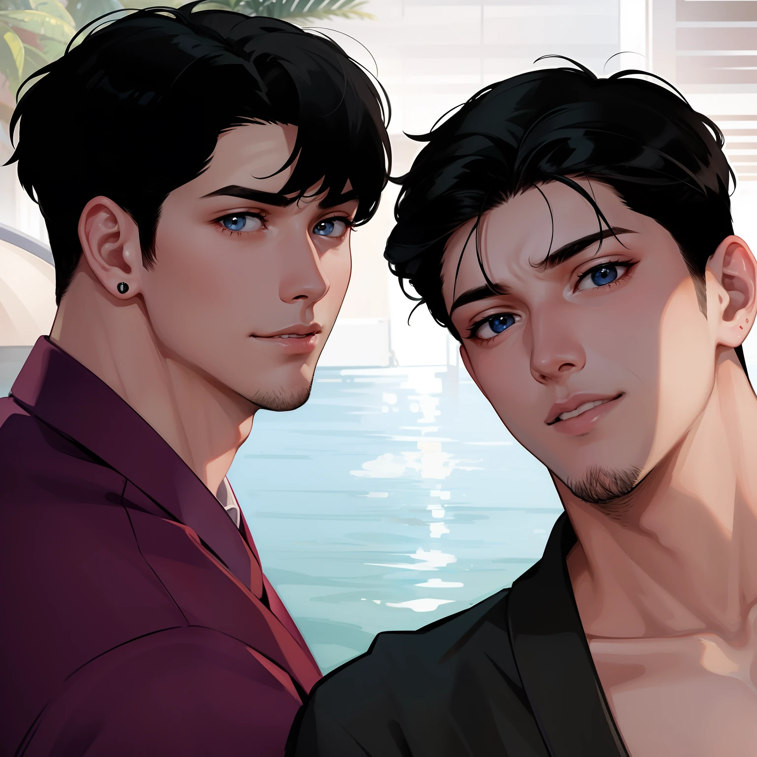 sweet couple, both male, handsome guys, clean face