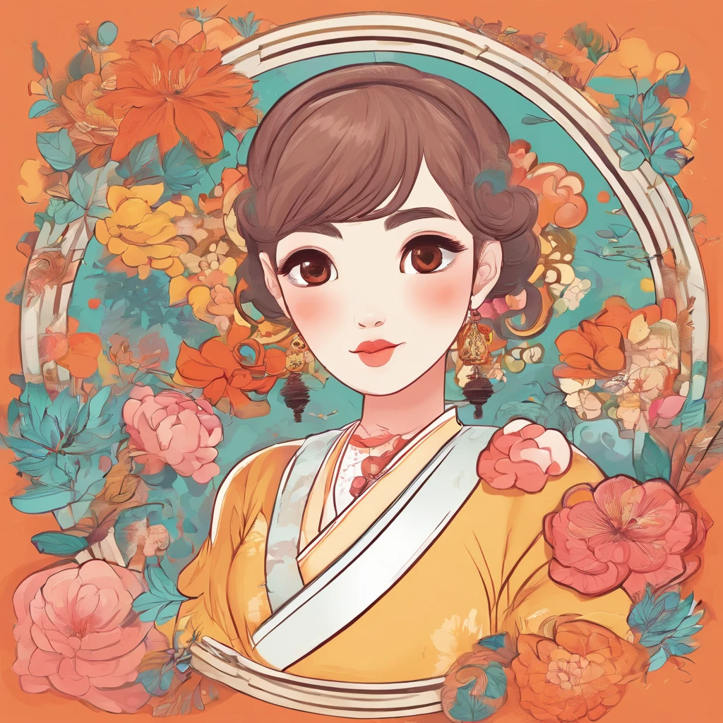 A little girl，Hold your arms，Frowning，Staring at you angrily，Pouting angrily，Floral half-sleeved cheongsam，Cute fat girl，A ball head