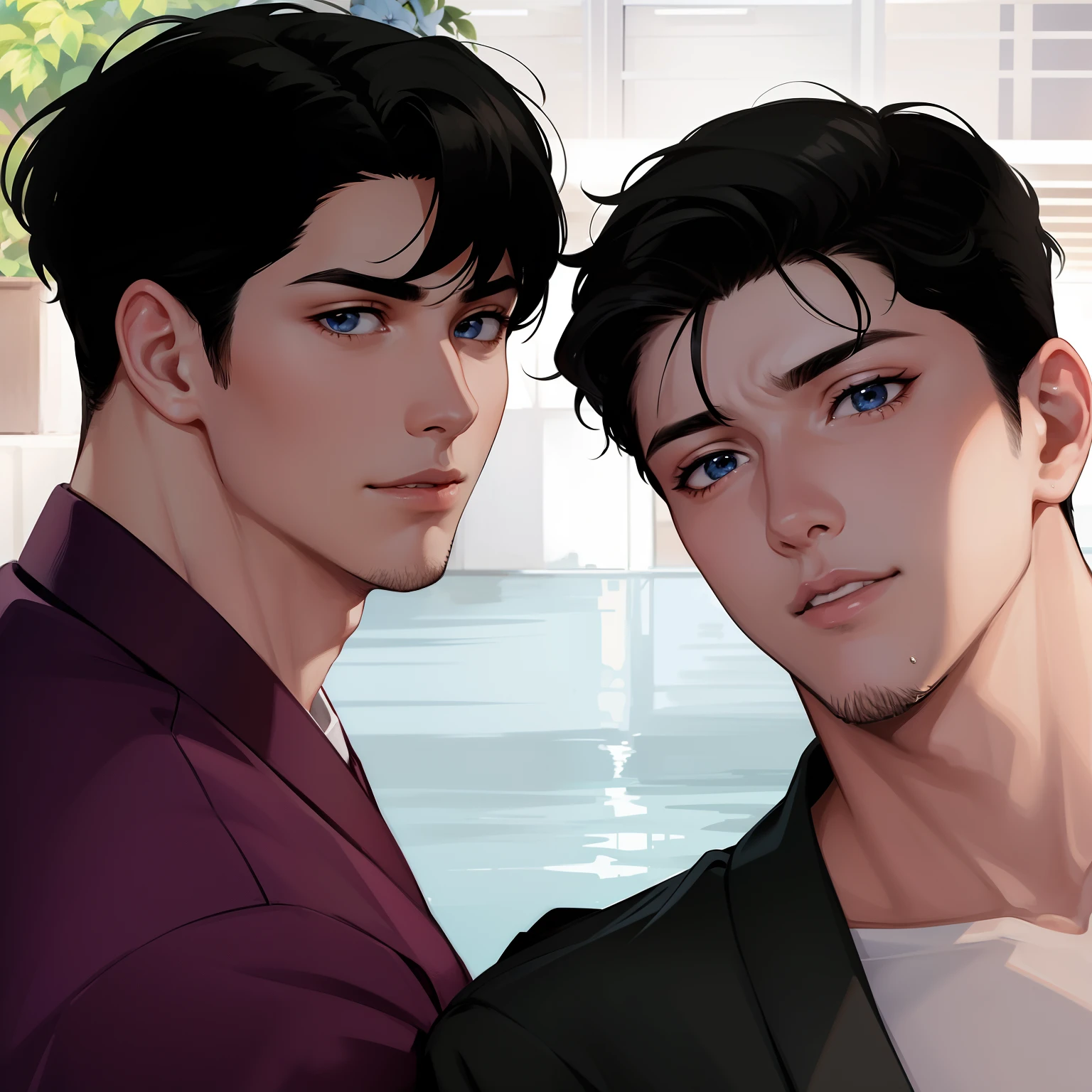 sweet couple, both male, handsome guys, clean face