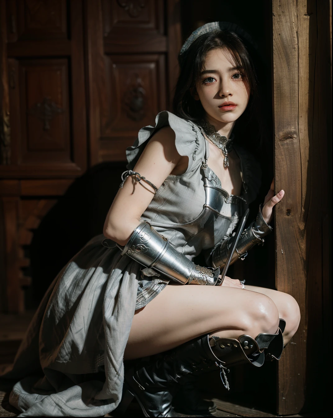 Wear tight rubber clothing,(No bra), Wet crotch, Wet thighs, beuaty girl,Have slim abdominal muscles: 1.4, (((Protruding nipple tip, areola is protruding, The shape of Dantian is clearly visible)), sixpack abs: 1.4, Breast Enlargement Botox, photore, Sharpness, Unique 850 4, Koda850 k portrait camera, f1.6 guns, hyper realistic texture, Spectacular light textures, Cinestil 800 fashion mechanic, (Futuristic sci-fi combat fashion: 1.1), (perfectly tied together with chains), restrained, slaves, collars, ((The sun shines、spacious prison)), dark fantacy, Real material details, extremly high detail, surreal material ((Torn costume))), Wet, Cloudy, (locks)), ((High chain concentration)), ((Chain drilled into crotch)), (No bra), Shredded clothes, Broken golden shield and battle spear, Combat gloves, Combat shoulder armor, actual, (Torn clothes, Clothing that exposes, bloods: 1.3), tear open cloak, Torn pantyhose, legs long, Metal shackles and shackles, ((Chains hanging from the sky)), Her wet crotch is clearly visible., Swarovski's sword and the anatomy beneath his feet, (Futuristic sci-fi combat fashion, Hole-in fishnet socks),
