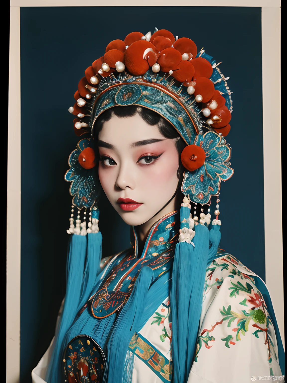 tmasterpiece：（（（CNOperaFlag）））， 8K，Portrait Photogram，Shocking，movie picture quality，。CNOperaCrown， From the front， looking at viewert， Beautiful makeup，Detailed portrayal of the face。Exquisite headdress， Gorgeous costumes， nipple tassels。Chinese red，cloisonne