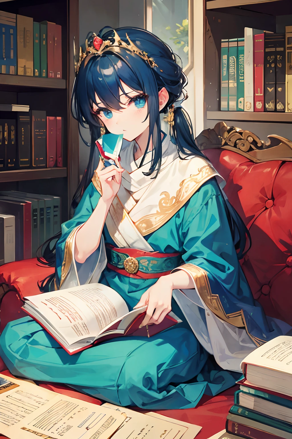 Rama,Holding a piece of paper and reading.