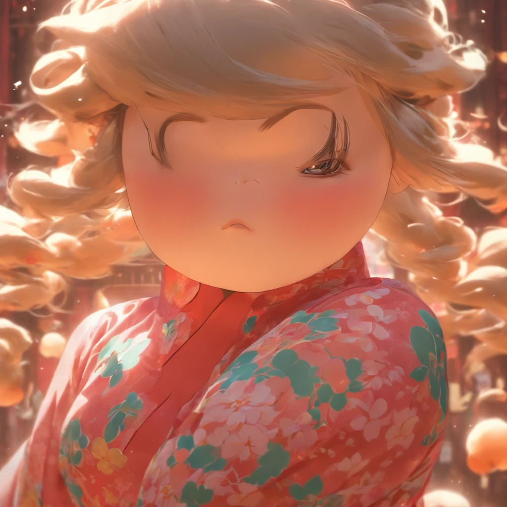 A little girl,Hold your arms,Frowning,Staring at you angrily,Pouting angrily,Floral half-sleeved cheongsam,Cute fat girl,A ball head