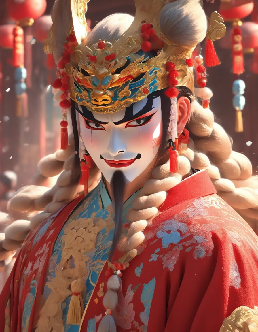 China-style，Chinese drama，Peking Opera costumes，Zhang Fei costume，Drama Facebook，中景 the scene is，super-fine，ultra - detailed，high qulity，8K ，Sharply focus the eyes，highly detailed surreal vfx，oc rendered， --q 2 --s 1000