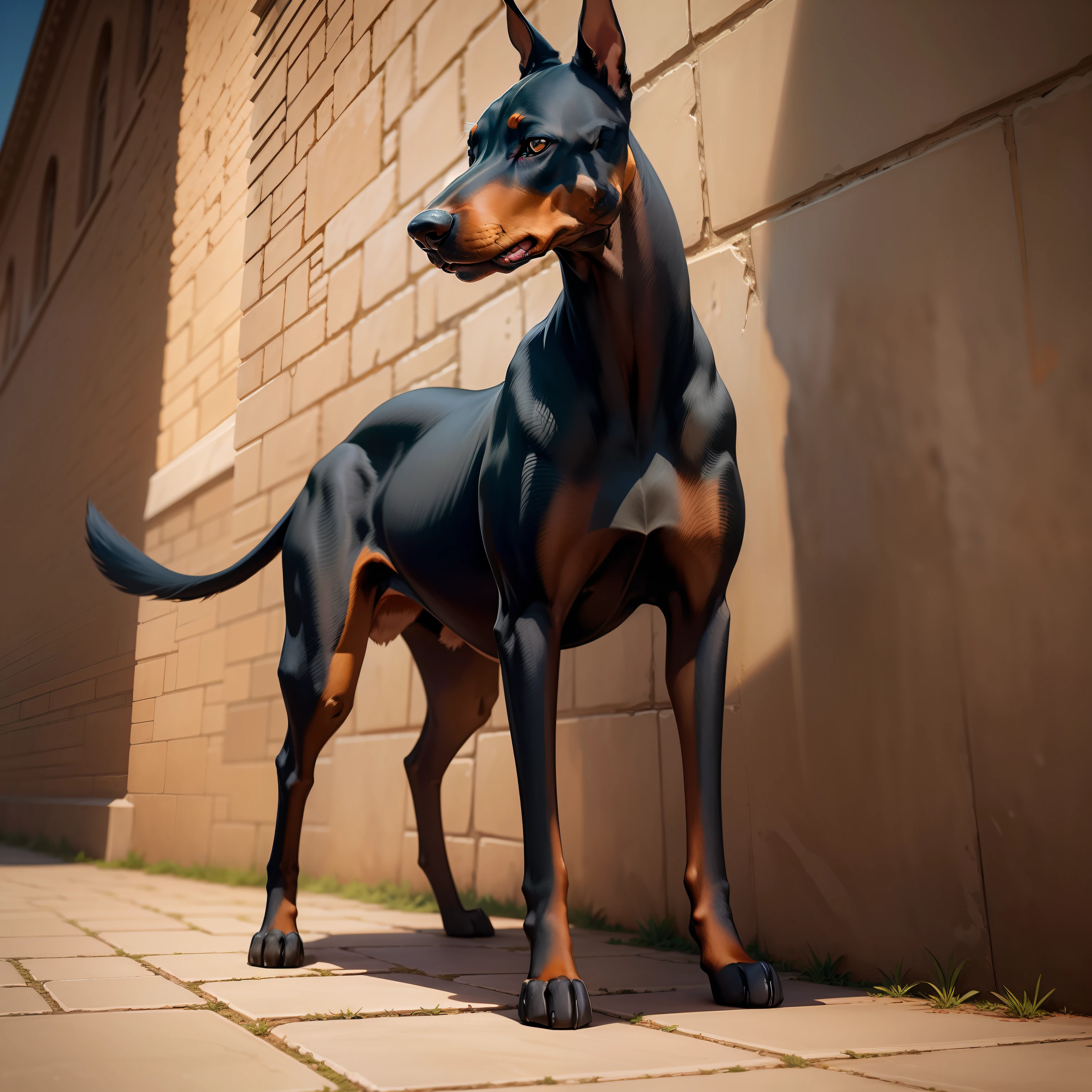 Doberman frontage wall-paper hightquality stone pavement early evening