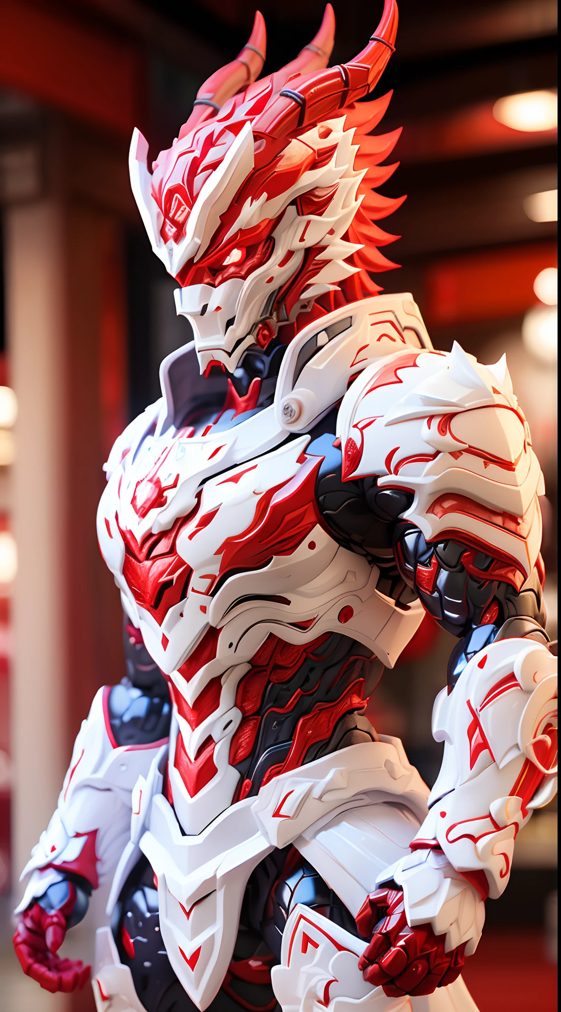 CHINESE DRAGON, (Red, white:1.5), DRAGON HEAD, HEAVY CRYSTAL ARMOR, TRANSPARANT, MUSCLE BODY.
