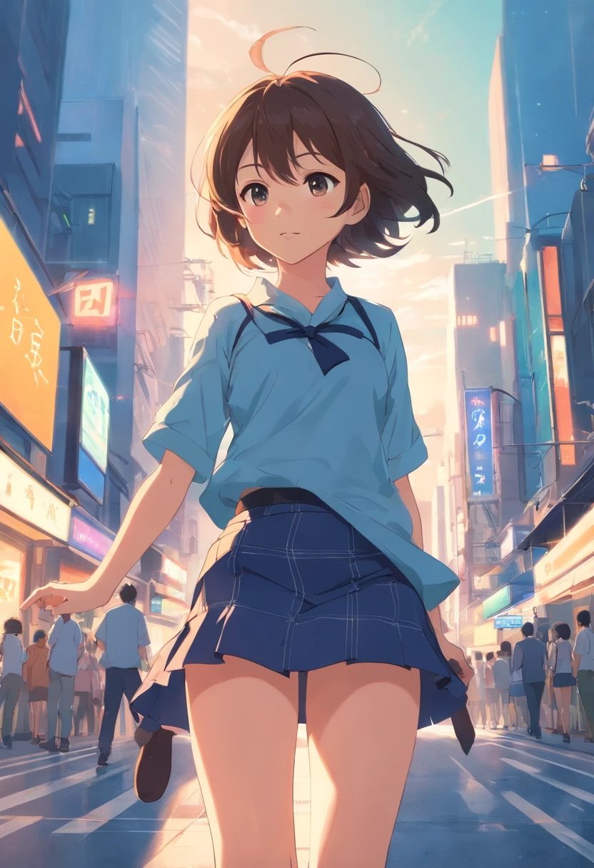 1girll, Small loli, Large ponytail, Small skirt, Pretty ass, Visible rear, Your visible back, Underwear down