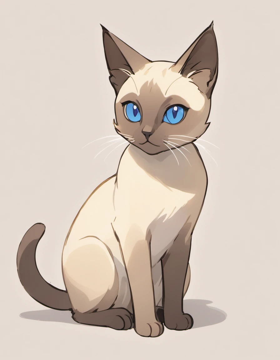 A Siamese cat drawn by the pokemon artist sowsow on a white background, Certainly! Here's a description of a Siamese cat:
The Siamese cat is a striking and elegant breed known for its distinctive appearance and charming personality. This feline beauty boasts a medium to small-sized body with a lithe and graceful build. Its fine-boned structure lends it an air of refinement.
**Coat:** The Siamese cat's coat is short, sleek, and close-lying to its body. Its fur is incredibly soft to the touch and exhibits a coloration pattern known as "color points." This means that the cat's ears, face, paws, and tail are darker in color than the rest of its body. Common Siamese coat colors include seal point (dark brown points), blue point (gray-blue points), chocolate point (light brown points), and lilac point (pale gray points).
**Face:** The Siamese cat's most captivating feature is its striking face. It boasts an angular and wedge-shaped head, with large, almond-shaped, vivid blue eyes that are the window to its expressive soul. These beautiful blue eyes are a hallmark of the breed and are accentuated by dark eyeliner-like markings around them.
**Ears:** Siamese cats have large, pointed ears that complement their triangular head shape. These ears are adorned with tufts of fur at the tips, adding to their allure.
**Tail:** The Siamese cat's tail is long, slender, and tapers to a fine point, echoing the coloration of the points found on its face, ears, and paws.
**Personality:** Siamese cats are renowned for their sociable and vocal nature. They are affectionate and enjoy being the center of attention. These cats are known for their strong bonds with their human companions and often follow them around the house, engaging in conversation with their melodious, chatty voices. Siamese cats are intelligent, curious, and playful, making them wonderful companions for interactive play.
The cat is happy,