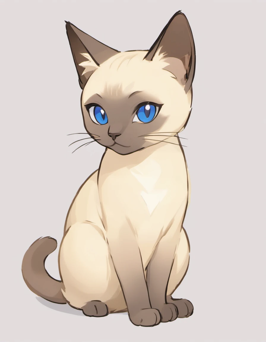 A Siamese cat drawn by the pokemon artist sowsow on a white background, Certainly! Here's a description of a Siamese cat:
The Siamese cat is a striking and elegant breed known for its distinctive appearance and charming personality. This feline beauty boasts a medium to small-sized body with a lithe and graceful build. Its fine-boned structure lends it an air of refinement.
**Coat:** The Siamese cat's coat is short, sleek, and close-lying to its body. Its fur is incredibly soft to the touch and exhibits a coloration pattern known as "color points." This means that the cat's ears, face, paws, and tail are darker in color than the rest of its body. Common Siamese coat colors include seal point (dark brown points), blue point (gray-blue points), chocolate point (light brown points), and lilac point (pale gray points).
**Face:** The Siamese cat's most captivating feature is its striking face. It boasts an angular and wedge-shaped head, with large, almond-shaped, vivid blue eyes that are the window to its expressive soul. These beautiful blue eyes are a hallmark of the breed and are accentuated by dark eyeliner-like markings around them.
**Ears:** Siamese cats have large, pointed ears that complement their triangular head shape. These ears are adorned with tufts of fur at the tips, adding to their allure.
**Tail:** The Siamese cat's tail is long, slender, and tapers to a fine point, echoing the coloration of the points found on its face, ears, and paws.
**Personality:** Siamese cats are renowned for their sociable and vocal nature. They are affectionate and enjoy being the center of attention. These cats are known for their strong bonds with their human companions and often follow them around the house, engaging in conversation with their melodious, chatty voices. Siamese cats are intelligent, curious, and playful, making them wonderful companions for interactive play.
The cat is happy,