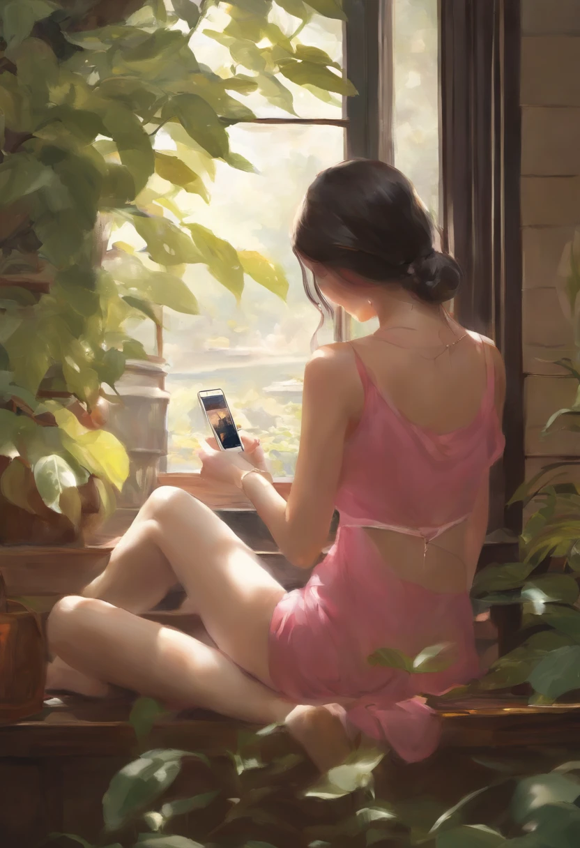 「Girl taking a picture of her thighs from above」
上記の内容を画像生成用のプロンプトで表現してください。英語で。
その際、できる限り詳細な表現となるように工夫してください。