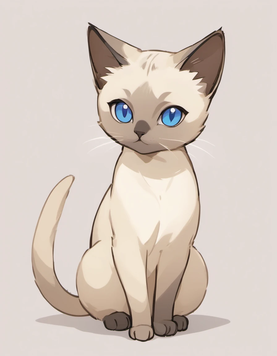 A Siamese cat drawn by the pokemon artist sowsow on a white background, Certainly! Here's a description of a Siamese cat:

The Siamese cat is a striking and elegant breed known for its distinctive appearance and charming personality. This feline beauty boasts a medium to small-sized body with a lithe and graceful build. Its fine-boned structure lends it an air of refinement.

**Coat:** The Siamese cat's coat is short, sleek, and close-lying to its body. Its fur is incredibly soft to the touch and exhibits a coloration pattern known as "color points." This means that the cat's ears, face, paws, and tail are darker in color than the rest of its body. Common Siamese coat colors include seal point (dark brown points), blue point (gray-blue points), chocolate point (light brown points), and lilac point (pale gray points).

**Face:** The Siamese cat's most captivating feature is its striking face. It boasts an angular and wedge-shaped head, with large, almond-shaped, vivid blue eyes that are the window to its expressive soul. These beautiful blue eyes are a hallmark of the breed and are accentuated by dark eyeliner-like markings around them.

**Ears:** Siamese cats have large, pointed ears that complement their triangular head shape. These ears are adorned with tufts of fur at the tips, adding to their allure.

**Tail:** The Siamese cat's tail is long, slender, and tapers to a fine point, echoing the coloration of the points found on its face, ears, and paws.

**Personality:** Siamese cats are renowned for their sociable and vocal nature. They are affectionate and enjoy being the center of attention. These cats are known for their strong bonds with their human companions and often follow them around the house, engaging in conversation with their melodious, chatty voices. Siamese cats are intelligent, curious, and playful, making them wonderful companions for interactive play.

The cat is happy, and running towards the viewer,