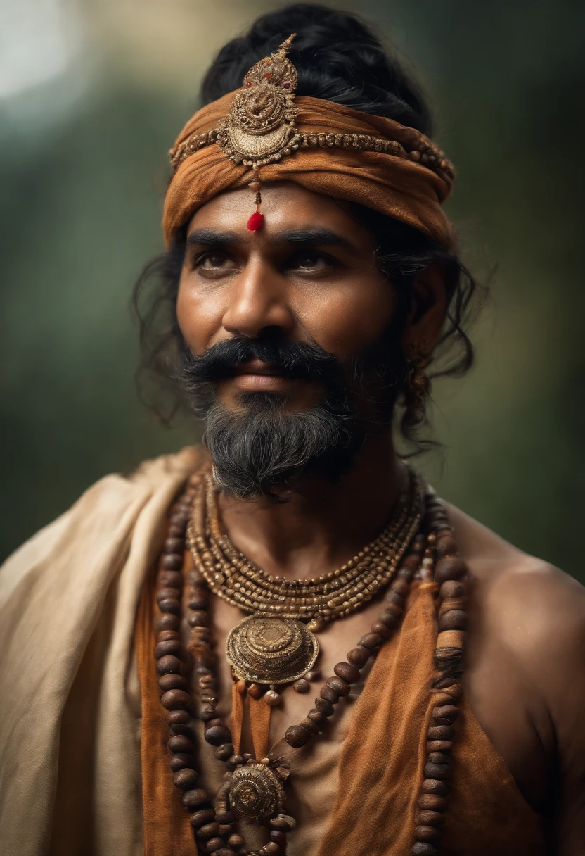 "A person resembling an Indian babaji, priest, rishi, monk, yogi, spritual guru, guruji, he looks like mixers of australoid and negro race, indian, he has captured in a medium shot, sparks, glossy, dust particles, 3D look, sunshine, feathers, HD, flowers, studio, digital studio, Glowing hair, glossy eyes,((ultra realistic:1.8)),((Best quality)), ((Masterpiece)),((Detailed)),RAW, (Upper body shot:1.3),(Full body portrait:1.2)."