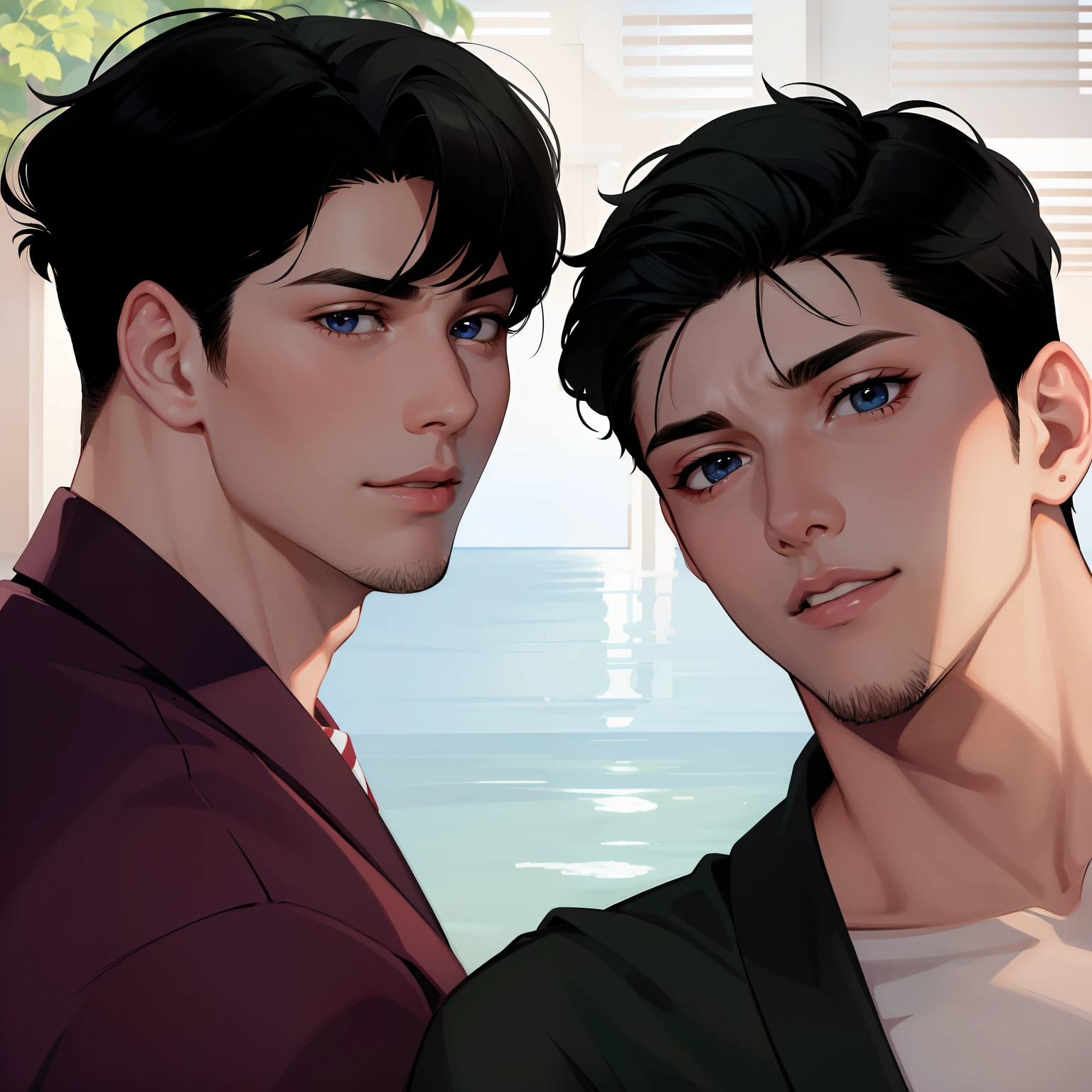 sweet couple, both male, handsome guys, clean face