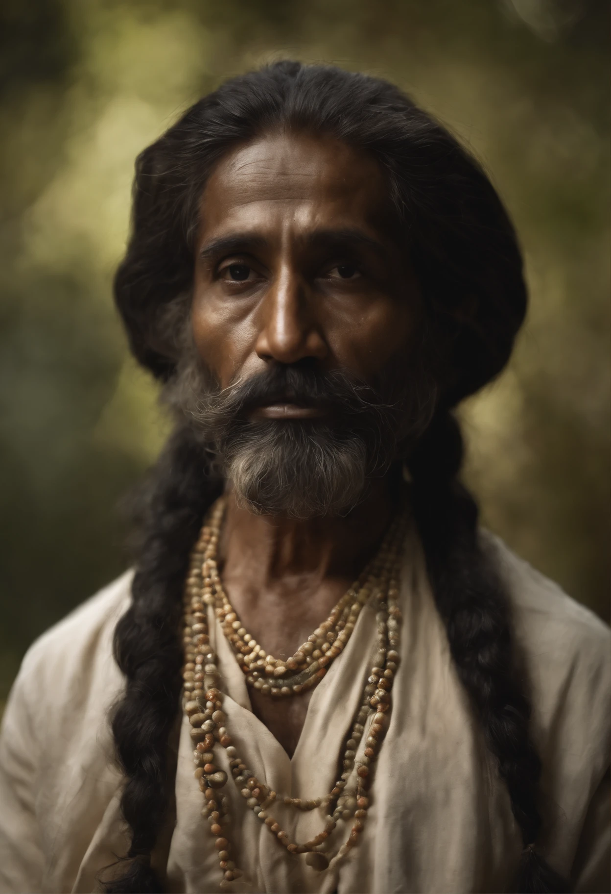 "A person resembling an Indian babaji, priest, rishi, monk, yogi, spritual guru, guruji, he looks like mixers of australoid and negro race, indian, he has captured in a medium shot, sparks, glossy, dust particles, 3D look, sunshine, feathers, HD, flowers, studio, digital studio, Glowing hair, glossy eyes,((ultra realistic:1.8)),((Best quality)), ((Masterpiece)),((Detailed)),RAW, (Upper body shot:1.3),(Full body portrait:1.2)."