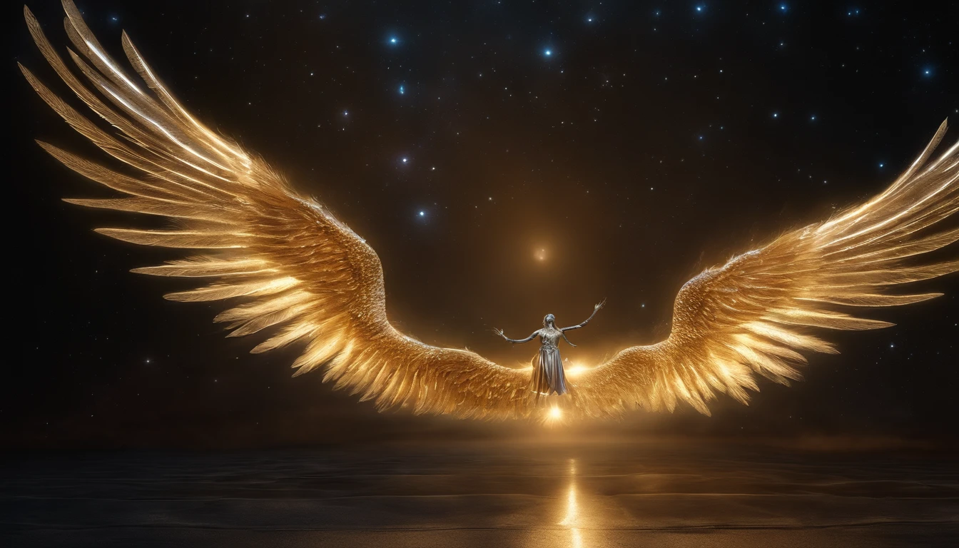 cosmic fallen angel, olhos claros brilhantes, Biomechanicals, estranho, assustador, Pesadelo, cores muito brilhantes, light particles, com luz brilhante, Mshiff, Arte do papel de parede, Papel de parede UHD