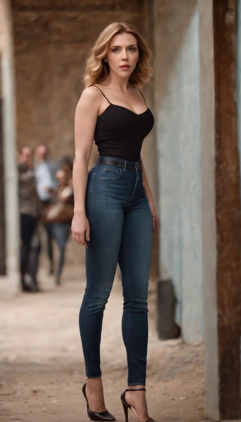 Scarlett Johansson Solindo, Beautuful Women，Raised sexy，skintight jeans，Beautiful buttocks