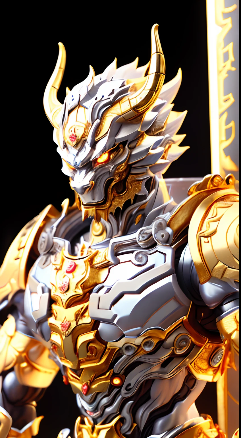 CHINESE DRAGON, (Gold, Silver:1.5), DRAGON HEAD, HEAVY CRYSTAL ARMOR, TRANSPARANT, MUSCLE BODY.