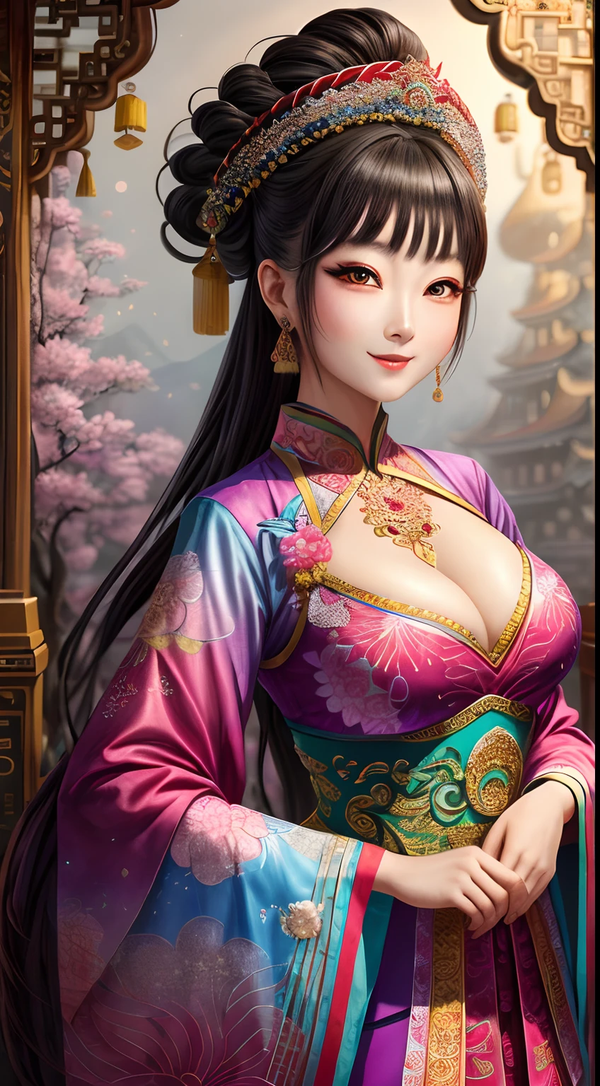 (tmasterpiece,top Quority,best qualtiy,offcial art,Beauty and aesthetics:1.2),( 1 girl dressed in a Peking Opera costume, looking at viewert, ssmile),,The is very detailed,(s fractal art:1.2),extremely colorful,Most detailed,(zentangle:1.2),(dynamicposes) ,(abstract backgrounds:1.5),(traditionalcostumes:1.2),(shiny skins),(many color:1.4),The upper part of the body,tmasterpiece,best qualtiy,high qulity,A high resolution,16K,RAW,超A high resolution,hyper-detailing,finely detailled,very fine and beautiful,The is very detailed,True shadows,anime big breast,Highly detailed painting,Award-winning glamour paintings,Wonderful painting,art-style,Stylized,