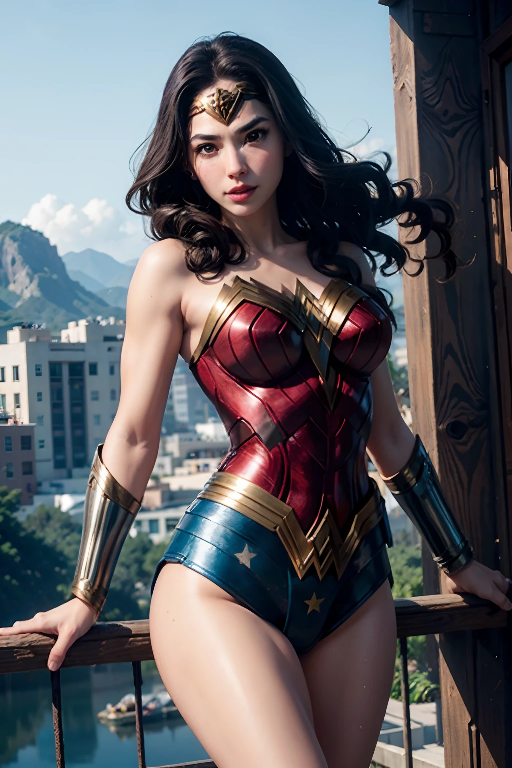 (best quality, masterpiece, colorful, dynamic angle, highest detailed), (photorealistic:1.2), raw photo,(Wonder Woman), upper body photo, fashion photography of cute black long hair girl (Wonder Woman), dressing high detailed Wonder Woman suit (high resolution textures), in dynamic pose, bokeh, (intricate details, hyperdetailed:1.15), detailed, moonlight passing through hair, perfect night, (fantasy background), (official art, extreme detailed, highest detailed), (photorealistic:1.2), raw photo,, HDR+