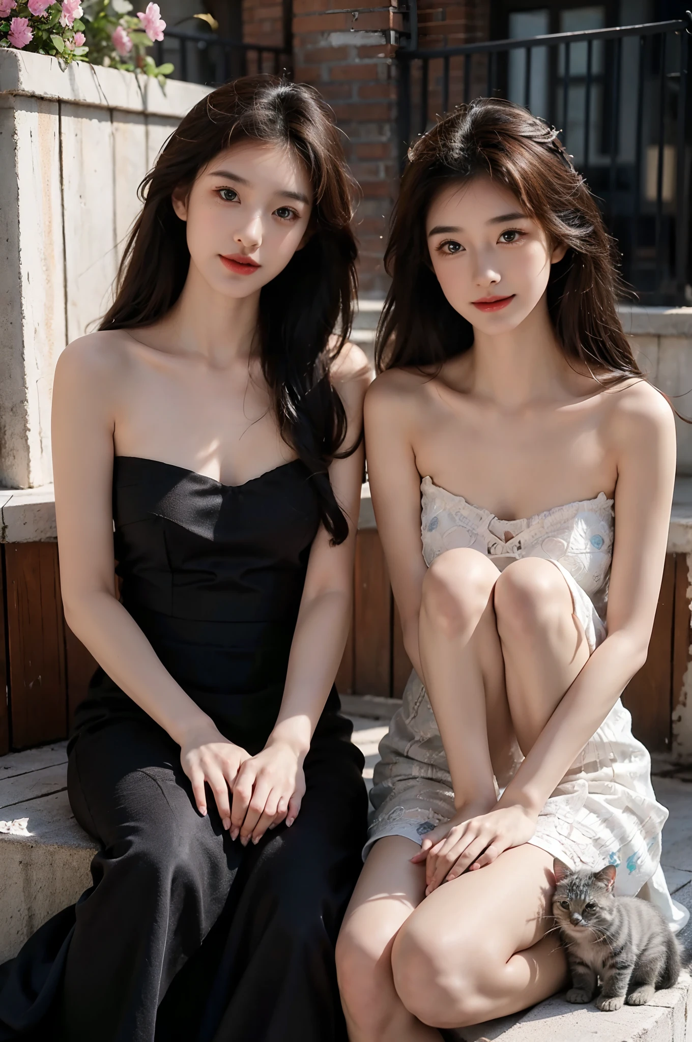 Cartoon, Disney style, oil painted, Intricate, Two adult cats,two kittens, on a rooftop, Can feature portraits, kindness, Beauty, softness, Big beautiful eyes, voluminetric lighting, Beautiful, rich deep color, Masterpiece, Sharp focus, Ultra detailed, astrophotography,ray tracing