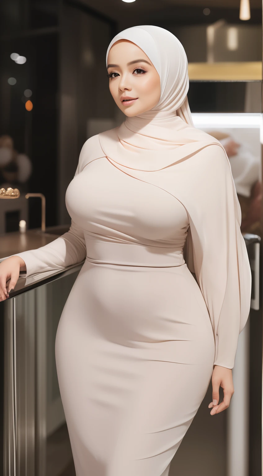 (NSFW,highres:1.2),mirafilzah,perfect body shape, slim waist, curvy hourglass figure, full body picture, skinny waist and thick hips,full body view,big boobs,wearing tight dress,beautiful detailed eyes,long eyelashes,natural makeup,soft smile,she has a jiggly fat round belly,vivid colors,studio lighting,physically-based rendering,digital artwork,bokeh