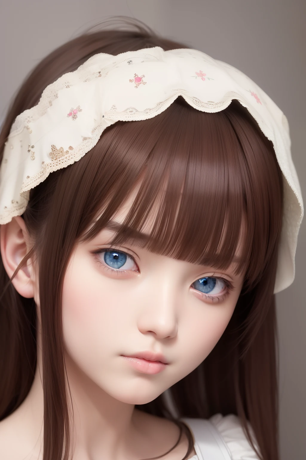 top-quality、masterpiece、(Realism:1.2)、 1 人、brown haired、Blue eyes、frontage、A detailed face、beautidful eyes