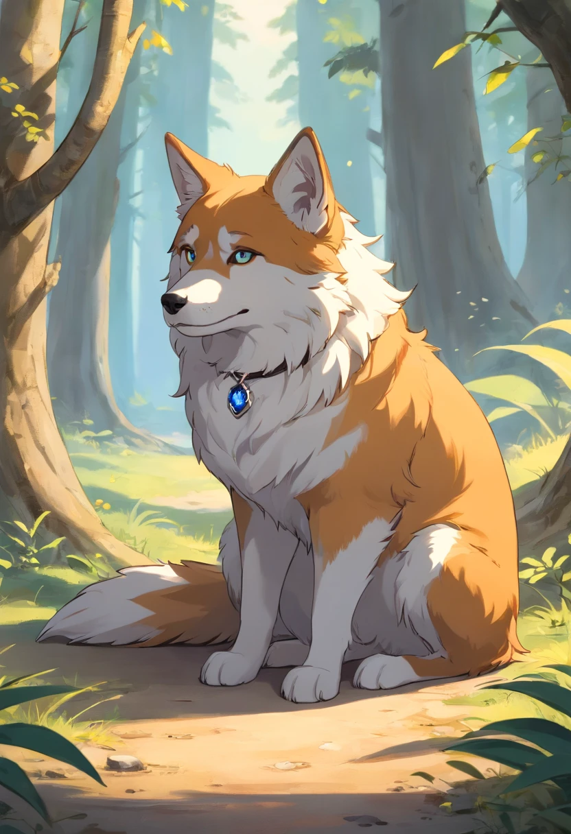 Create a detailed description of 'Rufus,' Benny's loyal canine companion in the desolate, post-human fantasy world. Rufus should be a distinctive character, visually striking yet embodying a sense of reliability and steadfastness. He should have a sturdy build with sleek, charcoal-gray fur that glistens with a faint, almost ethereal silver sheen in the pale light of this desolate world.

Rufus' eyes should be a warm, deep amber, exuding a sense of wisdom and unwavering loyalty. His ears should be sharp and alert, always perked up to detect even the slightest sounds of danger in this barren landscape. His paws should be powerful, capable of swift and graceful movements, and his tail should be long and elegantly curved.

Rufus should have a unique feature, a silver collar adorned with a single sapphire-blue gem at its center. This collar should not only serve as a symbol of his connection to Benny but also as a protective talisman with a subtle, magical aura that repels dark forces.

Rufus' demeanor should be one of utmost devotion and companionship, always by Benny's side, ready to spring into action to protect his friend. Describe any additional distinctive characteristics or behaviors that make Rufus an exceptional and trusted companion in this bleak, post-human world