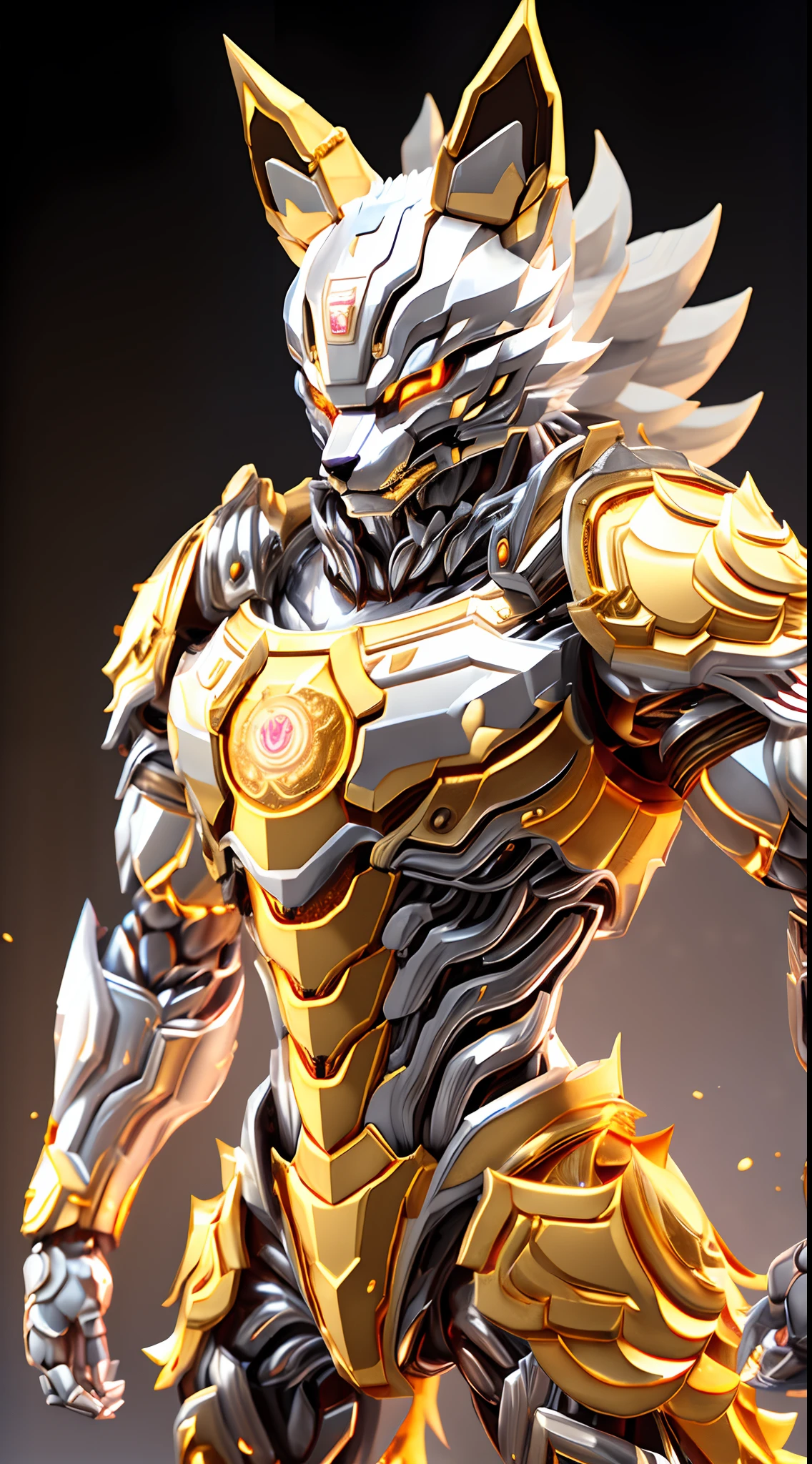 CHINESE Fox, (Gold, Silver:1.5), fox HEAD, HEAVY CRYSTAL ARMOR, TRANSPARANT, MUSCLE BODY.