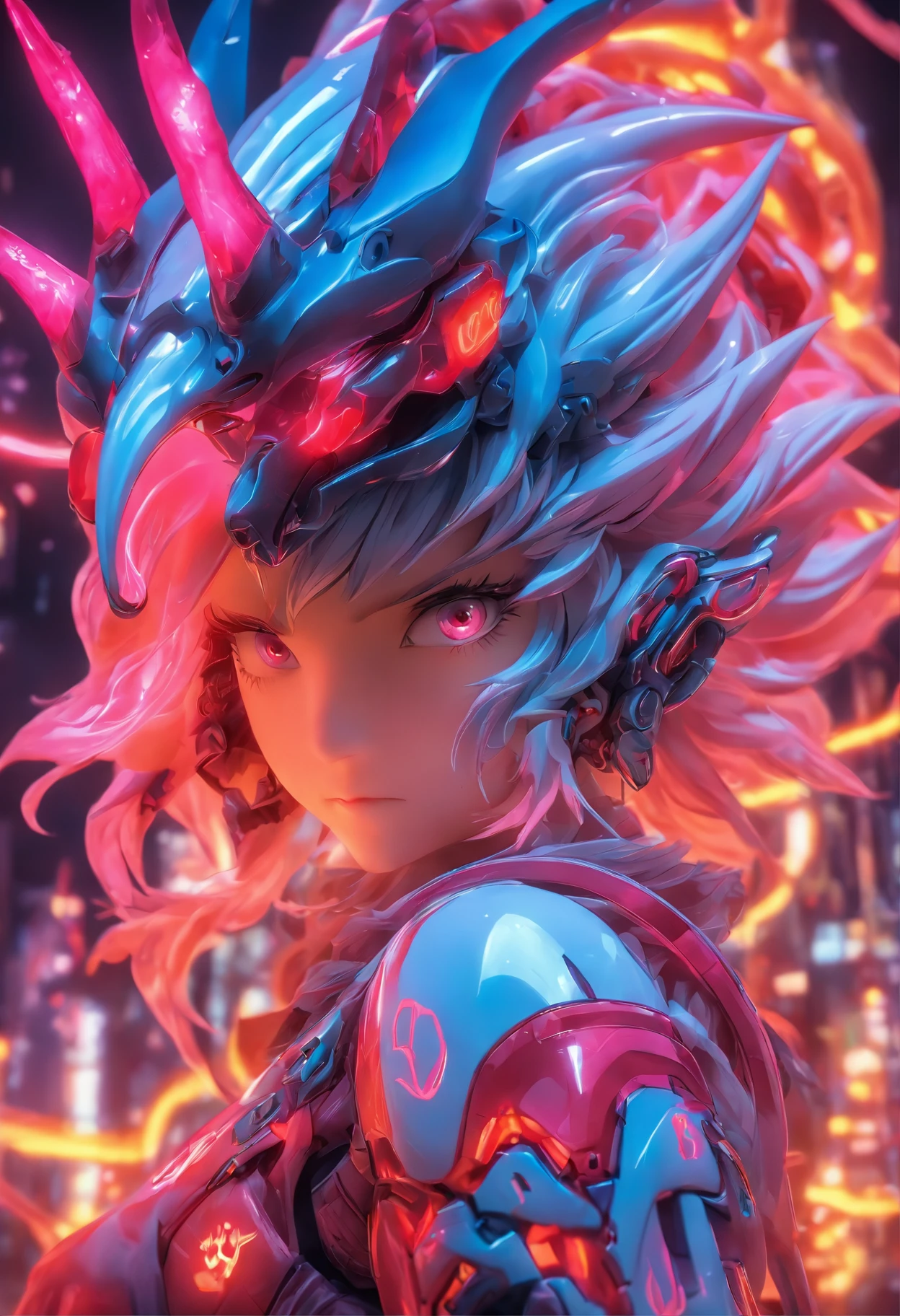 ChinesischDrache, (Blind Box Spielzeug Stil:1.2), (full-body shot) , 1 Transparent Girl,Hinter ihm steht ein durchsichtiger chinesischer Drache, Transparenter Mech, Exquisiter Helm:1.2, Leuchtende Brille:1.2, Cyberpunk, Dreamy glow, leuchtende Neonlichter, sauber, white background, ( Globale Beleuchtung, Rochen-Traching, HDR, Unwirkliches Rendern,Reasonable design, Hohe Detailgenauigkeit, Meisterwerk, best quality, hyper HD, Filmische Beleuchtung)