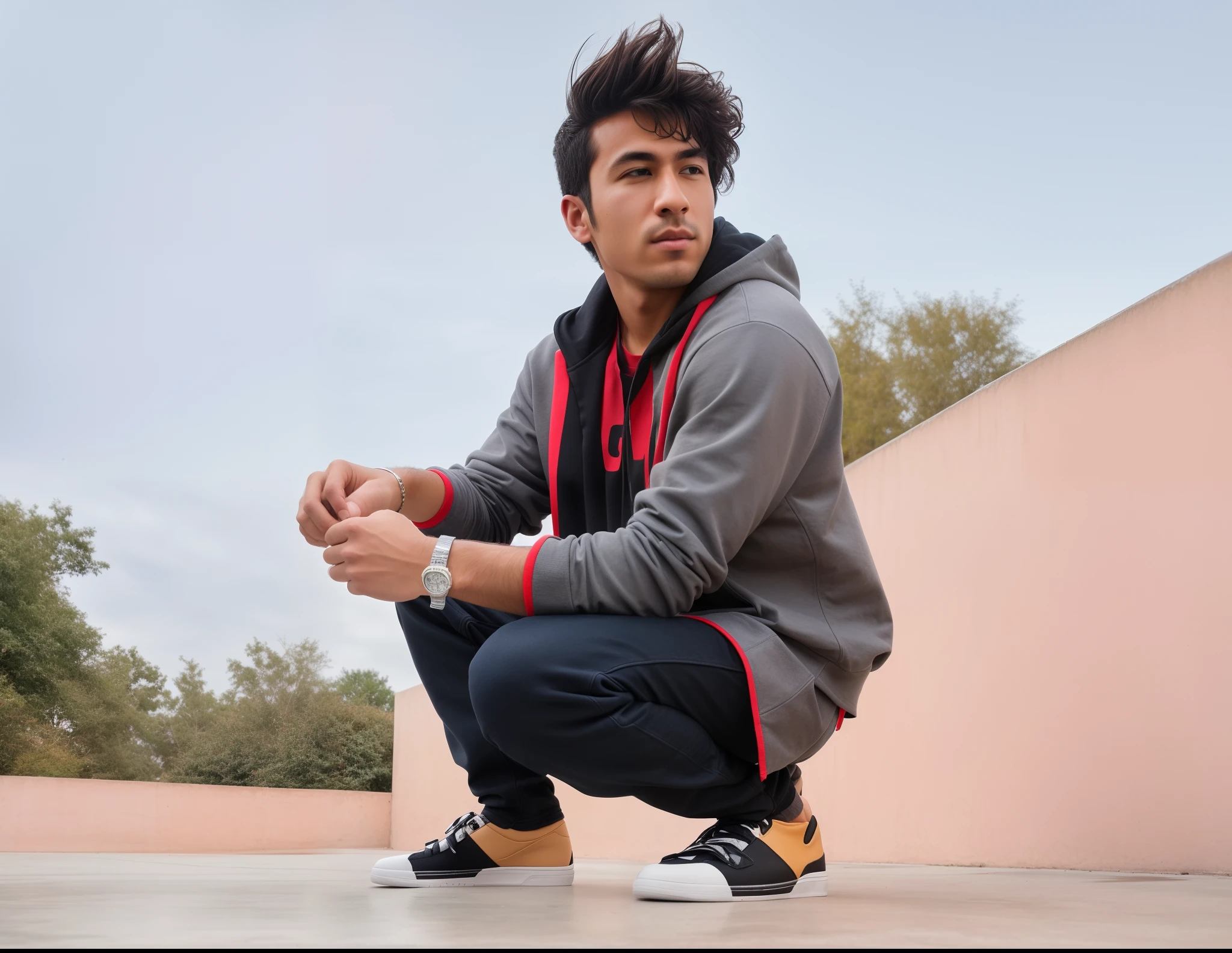 arafed man squatting on a skateboard on a concrete surface, very artistic pose, with a cool pose, full body photogenic shot, stylish pose, candid picture, very very high quality picture, edited in photoshop, very cool pose, cool pose, ayan nag, casual pose, casual photography, with accurate face, taken with sony alpha 9, full body picture, sitting, best quality, ultra detailed, realistic ), (full body shot:1.5), (Masterpiece:1.1), ultra realistic face, hyperrealistic, hyperdetailed, sharpen, intricate, extremely detailed, pretty face mesh, sharpen, detailed face, detailed eyes,