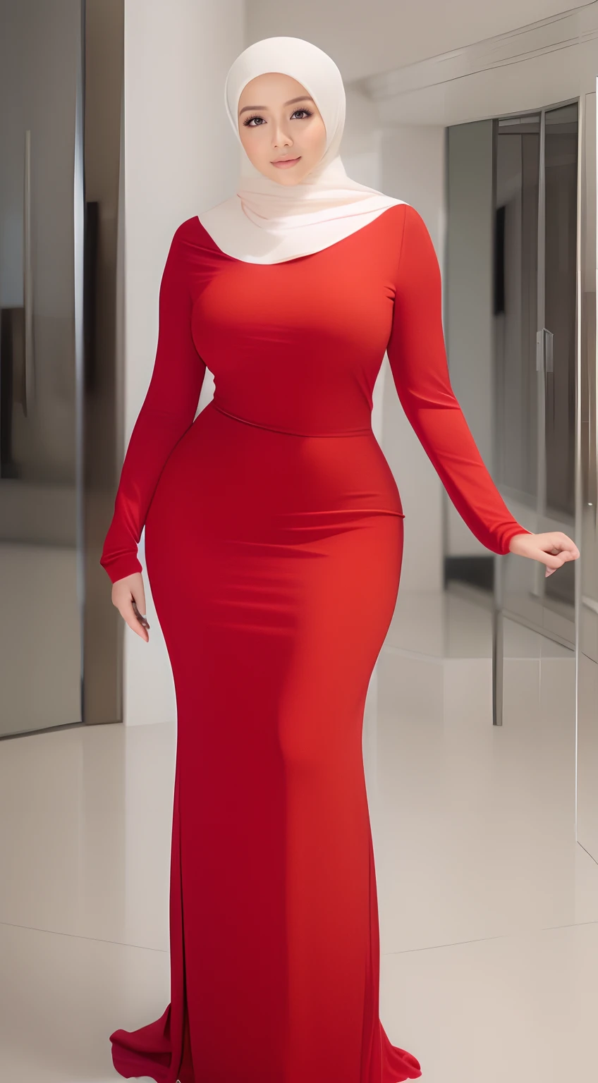 (NSFW,highres:1.2),mirafilzah,perfect body shape, slim waist, curvy hourglass figure, full body picture, skinny waist and thick hips,full body view,big boobs,wearing tight dress,beautiful detailed eyes,long eyelashes,natural makeup,soft smile,she has a jiggly fat round belly,vivid colors,studio lighting,physically-based rendering,digital artwork,bokeh