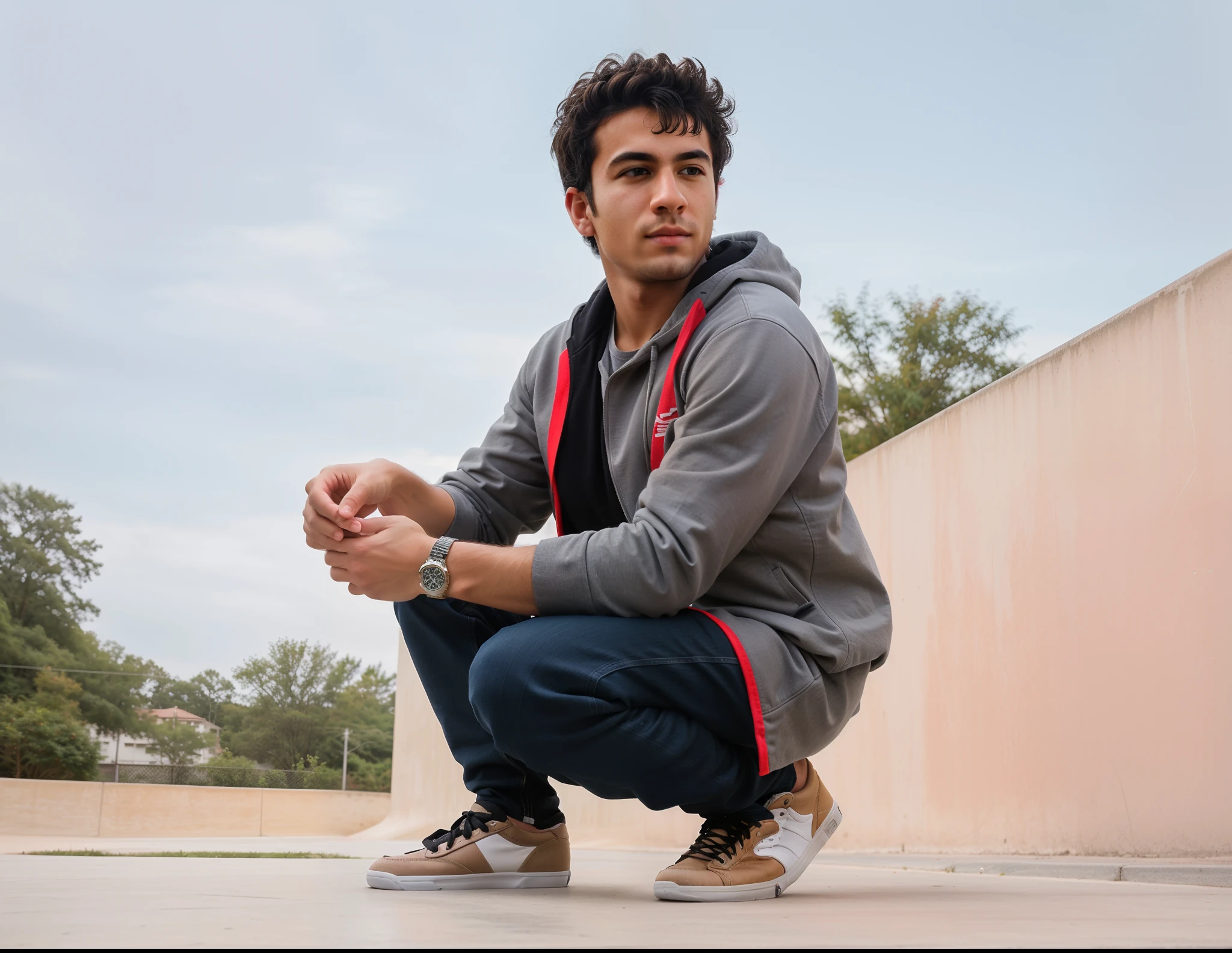 arafed man squatting on a skateboard on a concrete surface, very artistic pose, with a cool pose, full body photogenic shot, stylish pose, candid picture, very very high quality picture, edited in photoshop, very cool pose, cool pose, ayan nag, casual pose, casual photography, with accurate face, taken with sony alpha 9, full body picture, sitting, best quality, ultra detailed, realistic ), (full body shot:1.5), (Masterpiece:1.1), ultra realistic face, hyperrealistic, hyperdetailed, sharpen, intricate, extremely detailed, pretty face mesh, sharpen, detailed face, detailed eyes,