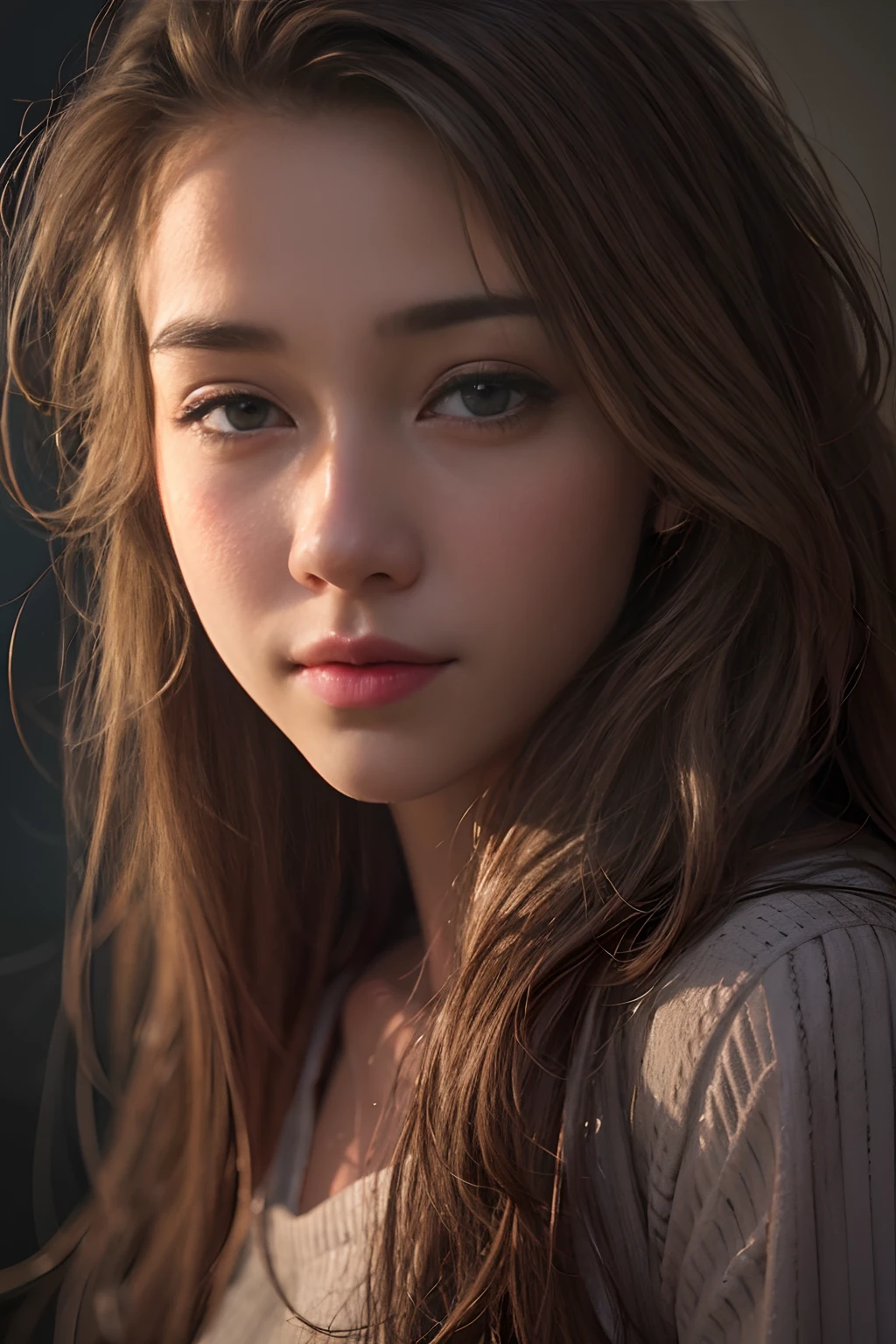 15-year-old woman, beautiful, long hair, , facing at camera, close up shot , cinematic lighting, masterpiece, best quality