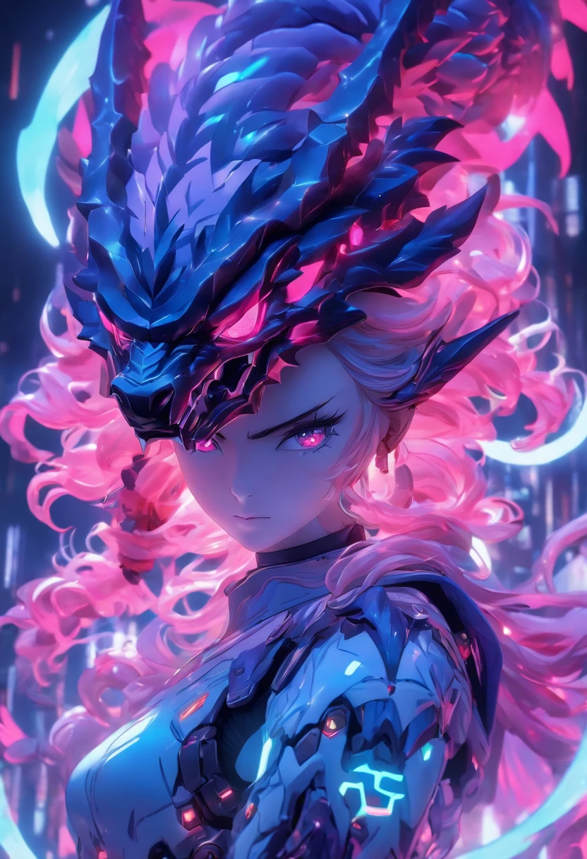 ChinesischDrache, (Blind Box Spielzeug Stil:1.2), (full-body shot) , 1 Transparent Girl,Hinter ihm steht ein durchsichtiger chinesischer Drache, Transparenter Mech, Exquisiter Helm:1.2, Leuchtende Brille:1.2, Cyberpunk, Dreamy glow, leuchtende Neonlichter, sauber, white background, ( Globale Beleuchtung, Rochen-Traching, HDR, Unwirkliches Rendern,Reasonable design, Hohe Detailgenauigkeit, Meisterwerk, best quality, hyper HD, Filmische Beleuchtung)