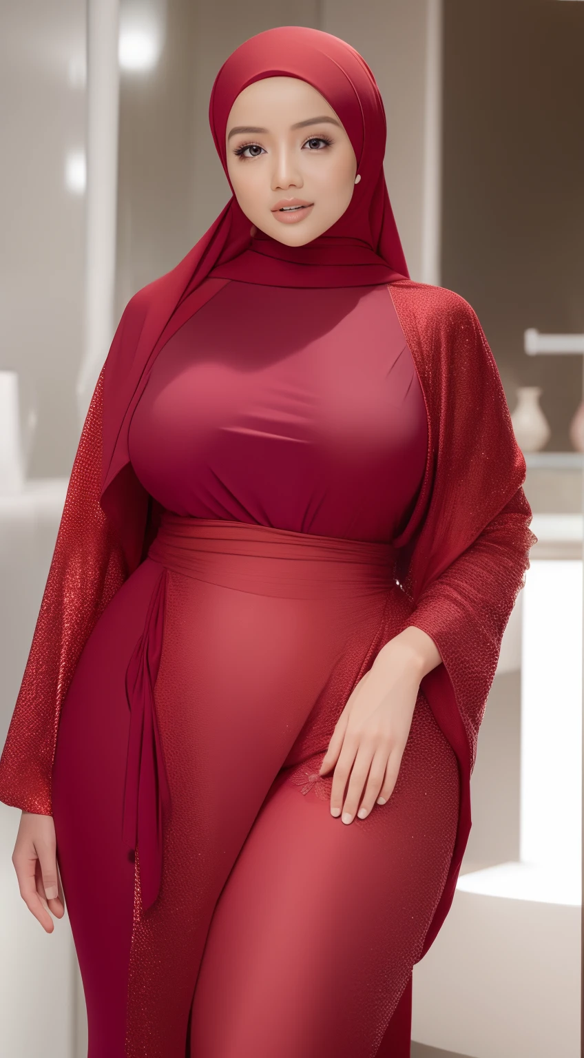 Hijab 13 years OLD teen girl, flat chest, very tigh short mini skirt, Red lace, pregnant 