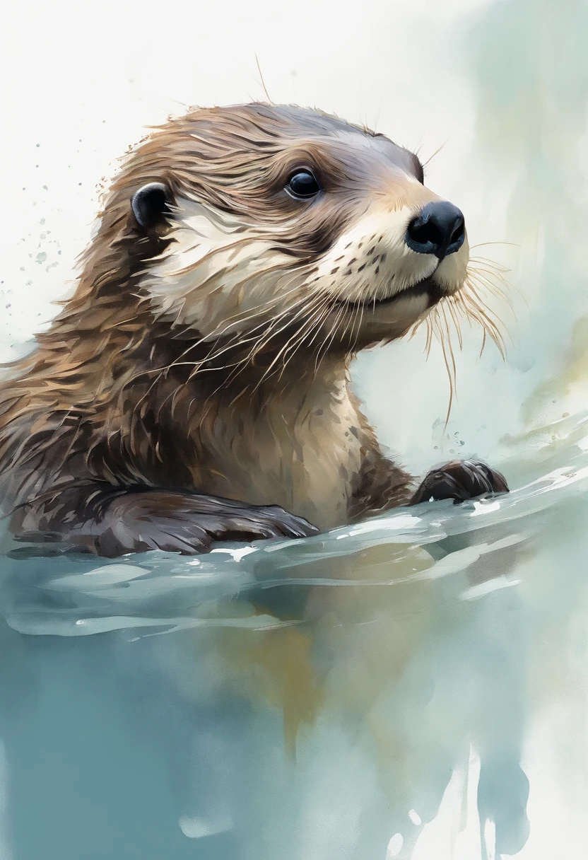 Perfect centering, Cute sea otters, Pulling the suitcase, sad， are worn， Standing position, Abstract beauty, Centered, back to look back, Turn your back to the camera, nearing perfection, Dynamic, Highly detailed, smooth, Sharp focus, 8K, high definition resolution, illustration, Art by Carne Griffiths and Wadim Kashin, White background