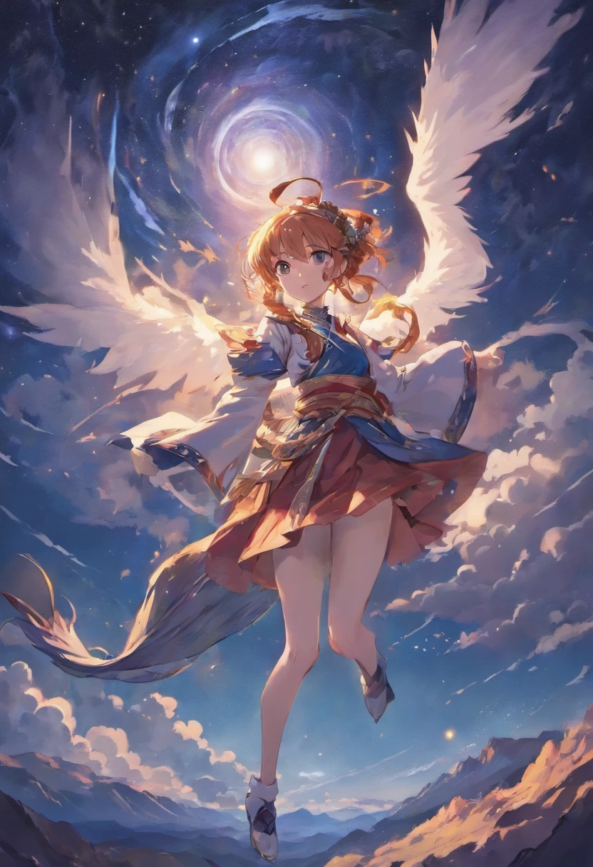 (Ying Dragon God), (Through the Clouds), (Top of the Mountains), (Complex), (Super Detail), (Starry Sky Background), (Stout Limbs), (Moon Night), (Ultra Clear), (Best Quality)