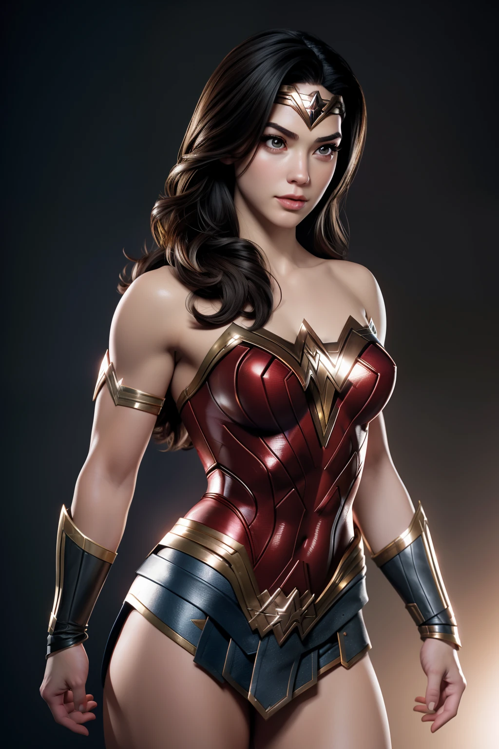 Cinematic soft lighting illuminates a stunningly detailed and ultra-realistic Wonder Woman bodybuilder, muscular that is trending on ArtStation. Octane is the perfect tool to capture the softest details of this 16k photography masterpiece