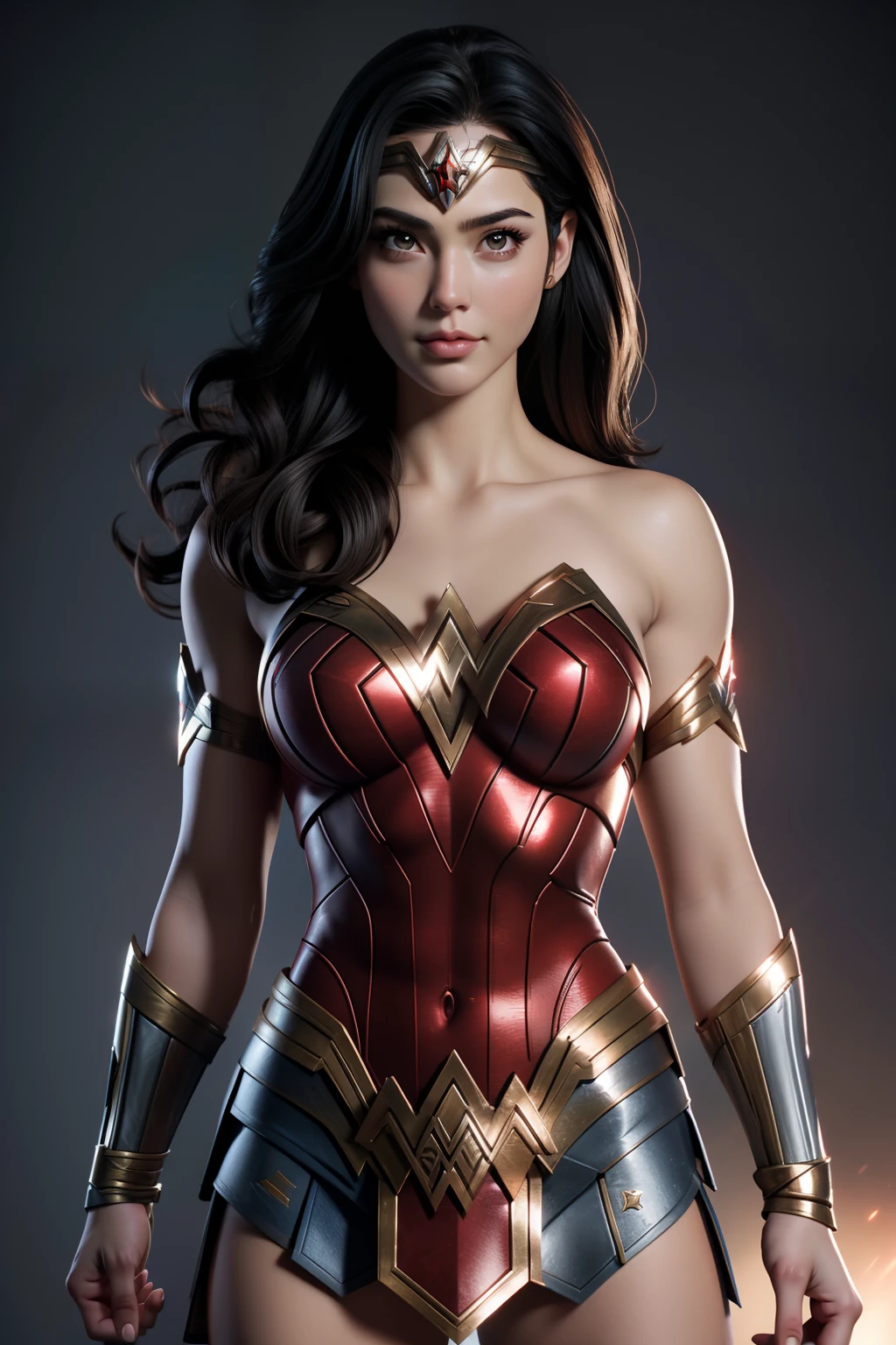 Wonder woman, Portrait photography by artgerm, In the style of realism, glistning skin, Cartoon Core, Mangacore, Natural lighting, Defined full lips. Muscular Fitness Feminine Body, full bodyesbian,