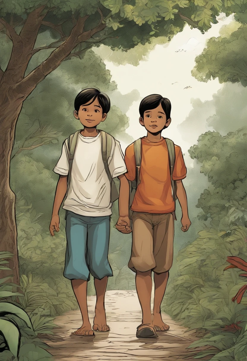 Indonesian comic, tells the story of an older brother and his younger brother who walk in the park, the style of the comic is very detailed and has dialogue in Indonesian
