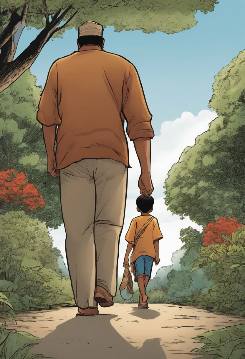 Indonesian comic, tells the story of an older brother and his younger brother who walk in the park, the style of the comic is very detailed and has dialogue in Indonesian