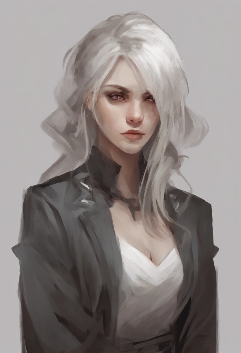 adult, tired depressed woman, dark brown eyes, ash blonde, tired blank stare, blonde hair, grey hair, silver hair, curtained hair, medium hair, rolling eyes, empty eyes, Gothic art